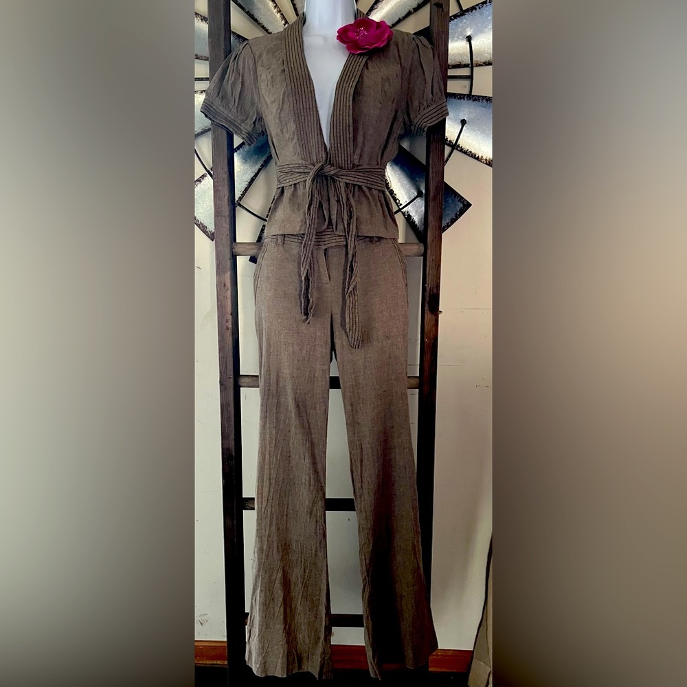 Candie’s vintage tan linen two piece outfit size 7 medium